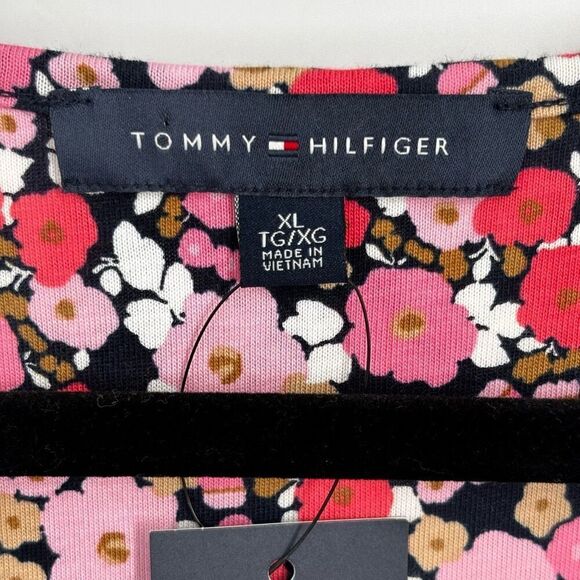 Tommy Hilfiger Floral Midi High Low Hem Knit Dress Pink/Black Size XL NWT - Picture 2 of 8